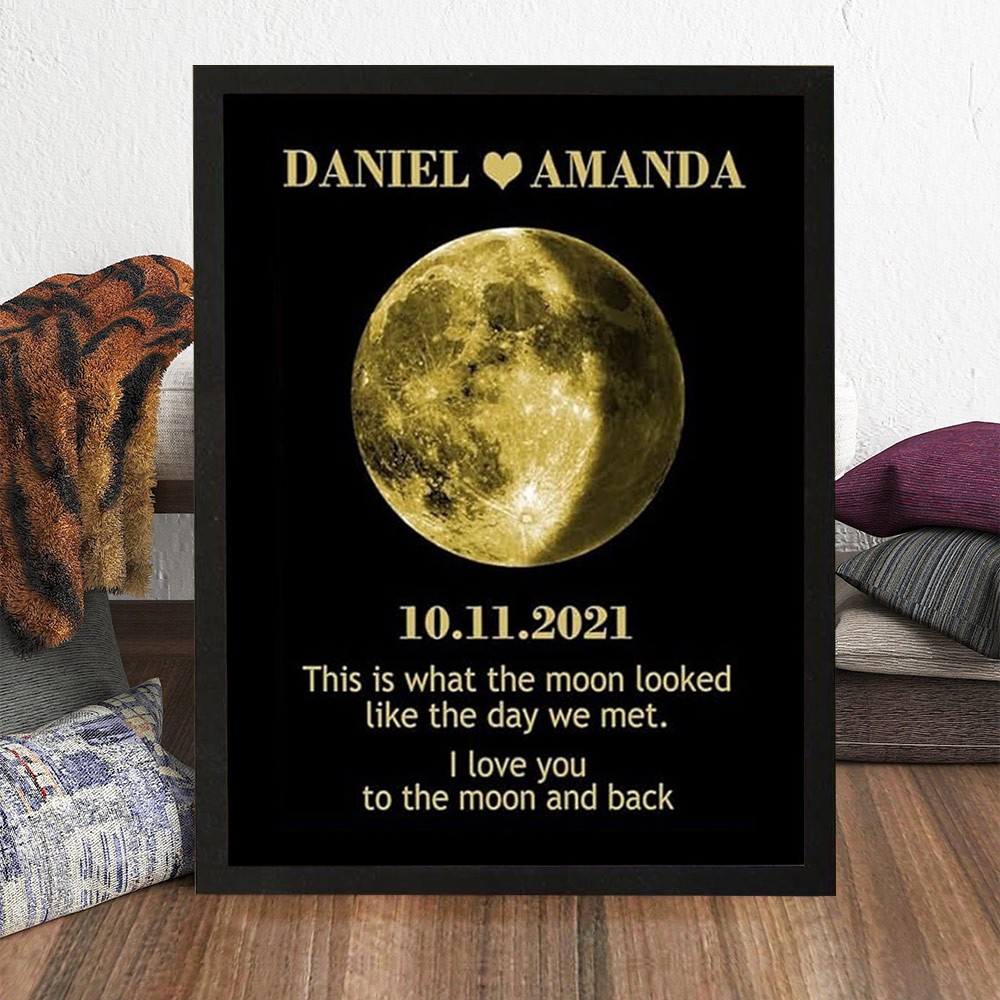 This Is What The Moon Looked Like The Day We Met Personalized Moon Phase Print Frame Gifts for Couple Anniversary Gift 