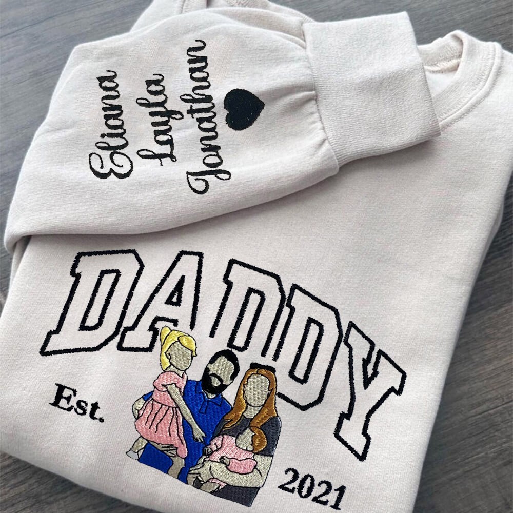 Custom Daddy Family Photo Embroidered Sweatshirt Hoodie Unique Gift For Dad Father's Day Gift Ideas