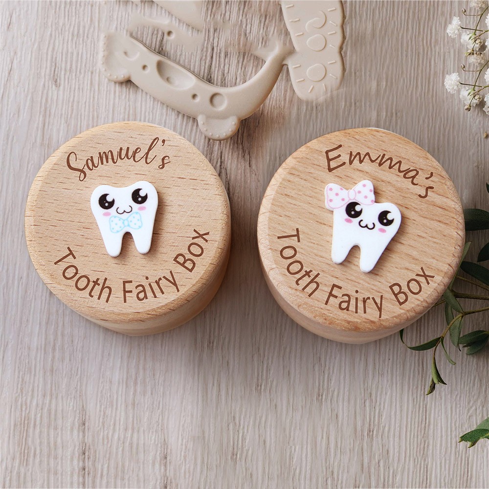 Personalized Engraved Wooden Baby Tooth Fairy Keepsake Box First Birthday Gift for Kids Baby Shower Gifts