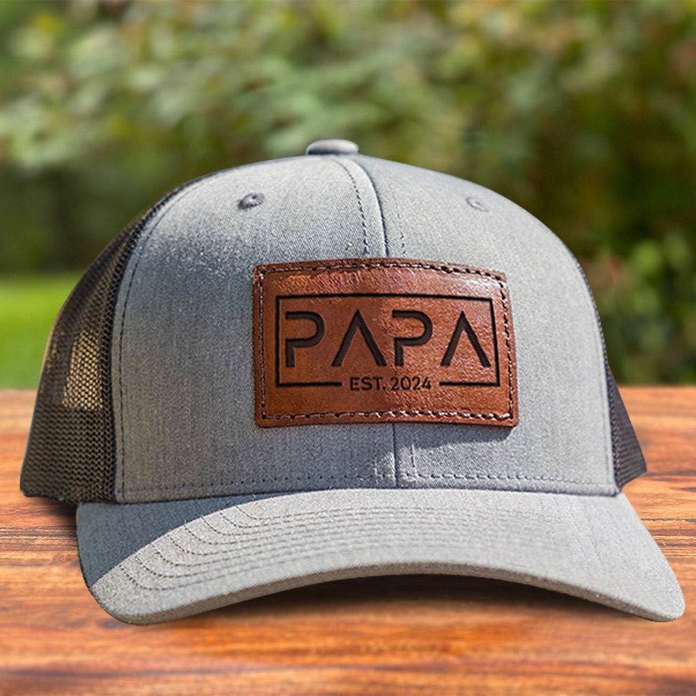 Personalized Real Leather Patch Hat For Papa Snapback Cap With Date Keepsake Gift Ideas For Dad