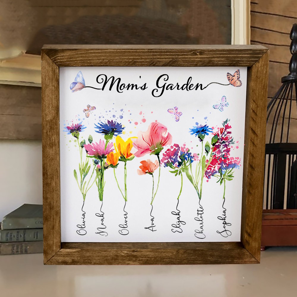 Personalized Mom's Garden Birth Flower Frame Custom Family Name Sign Gifts for Mom Grandma Mother's Day Gift Ideas