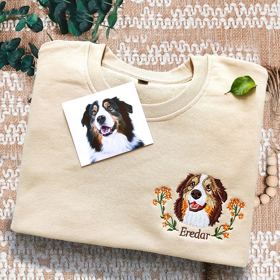 Personalized Embroidered Dog Photo Sweatshirt Hoodie With Pet Name Pet Lovers Gift Ideas Unique Gift for Her