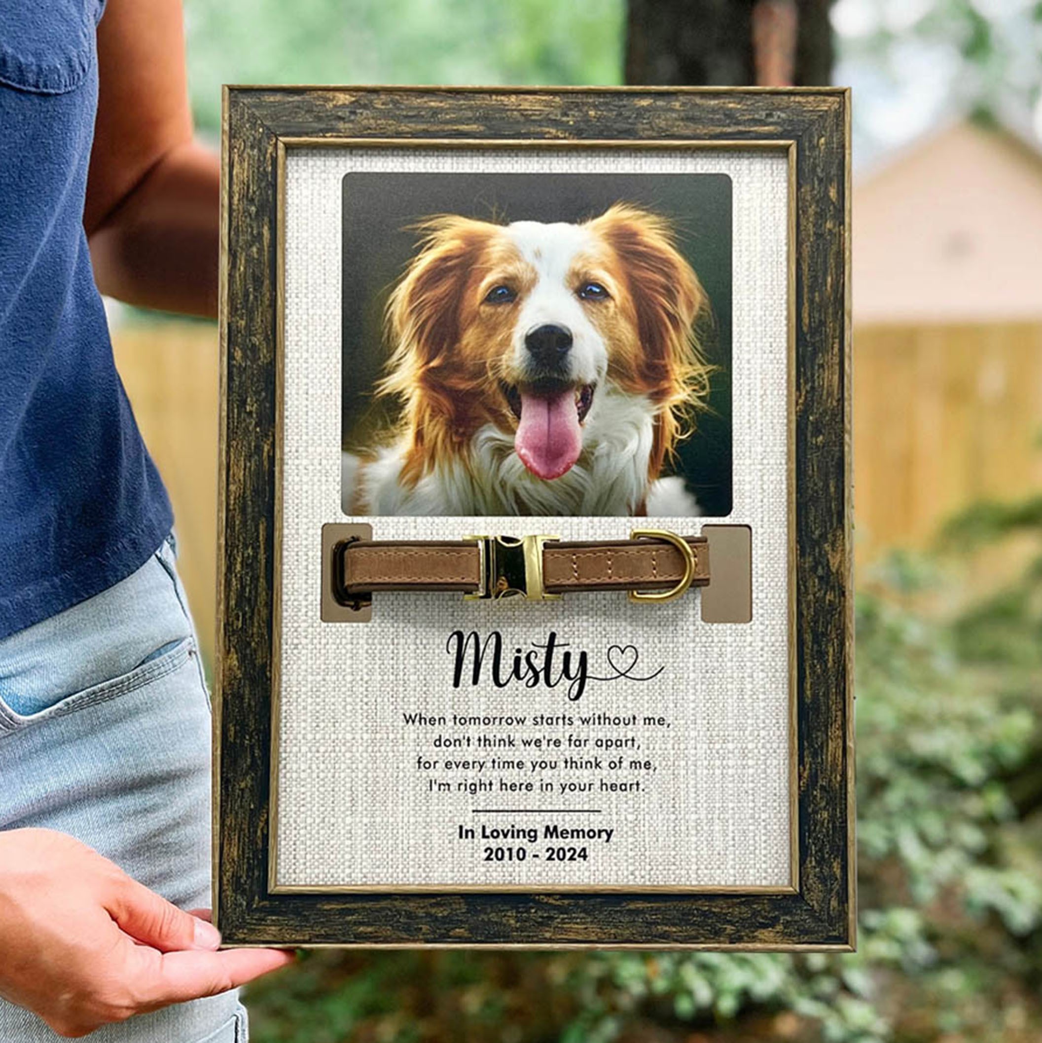 Personalized Memorial Wood Frame With Collar Holder For Loss Of Dog Pet Sympathy Gift