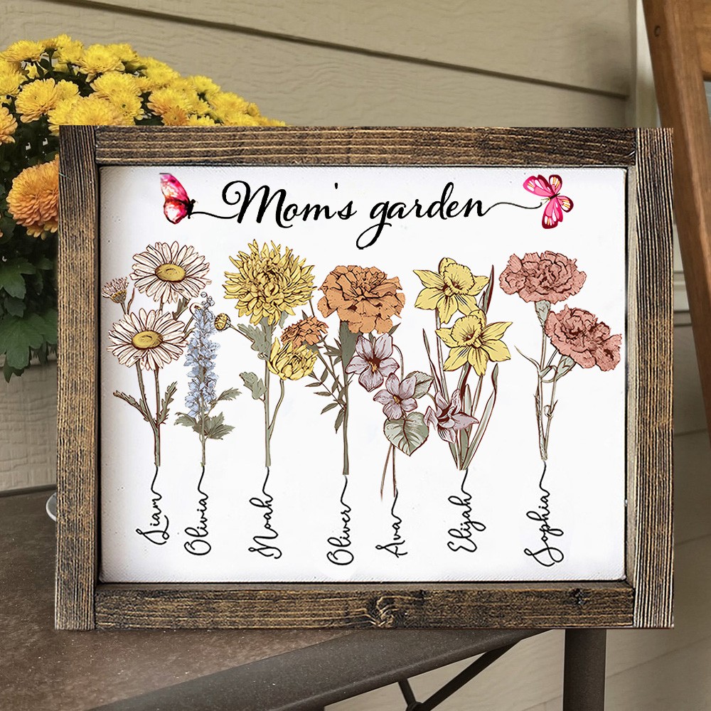 Personalized Mom's Garden Birth Month Flowers Wooden Frame Sign Gift For Mom Grandma Mother's Day Gift