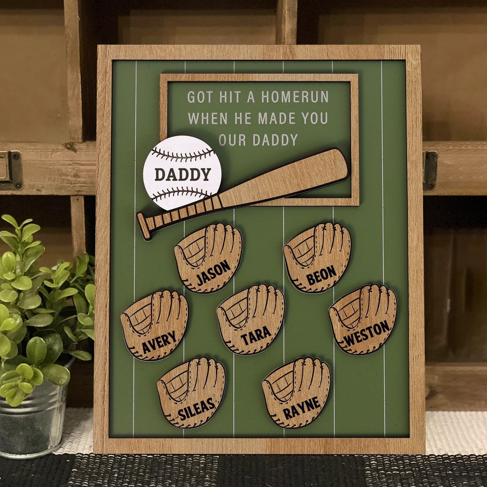 Personalized Baseball Daddy Sign With Kids Dad Gifts from Daughter Sons Unique Father's Day Gift Ideas