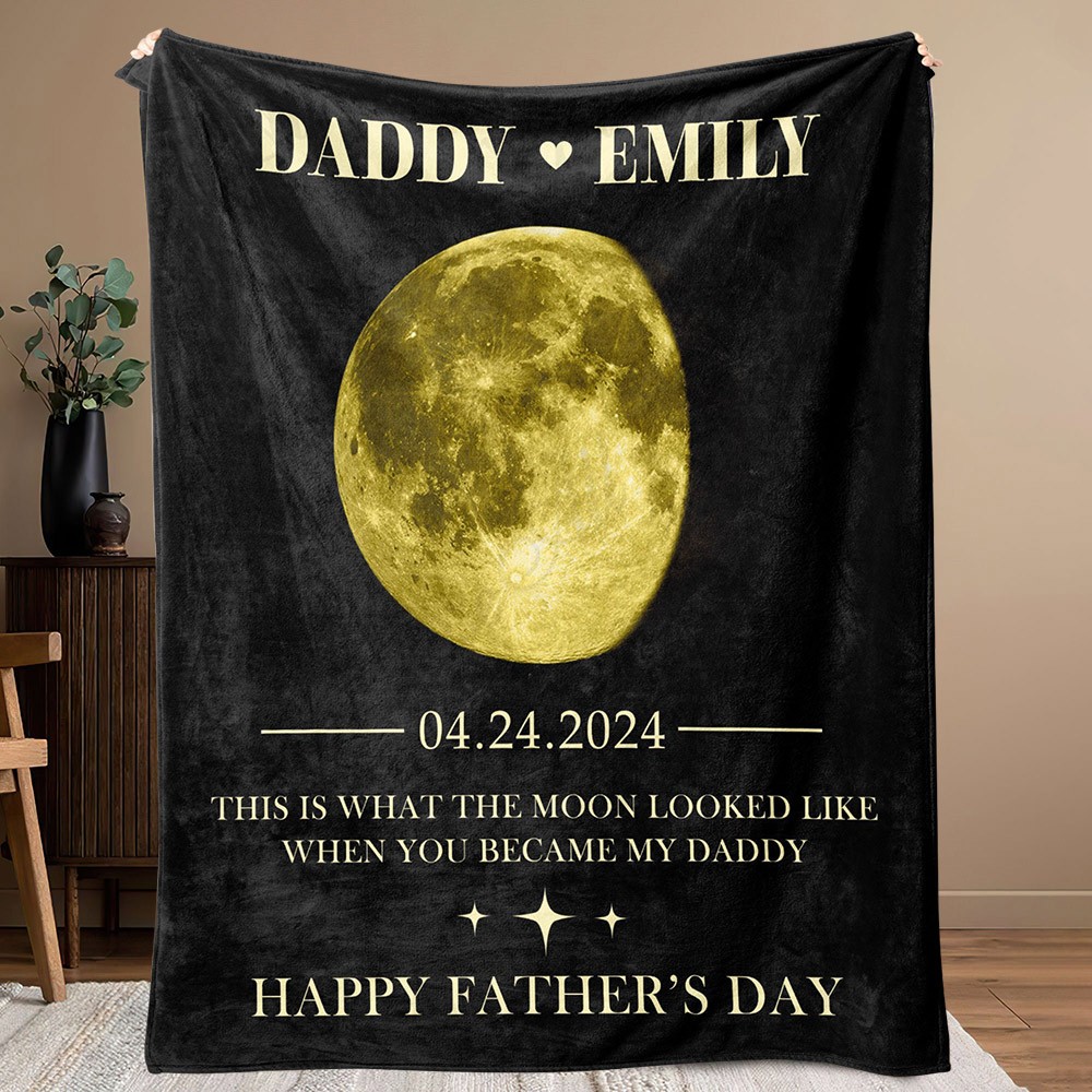 Personalized Moon Phase Blanket with Kids Names Father's Day Gifts New Dad Gift