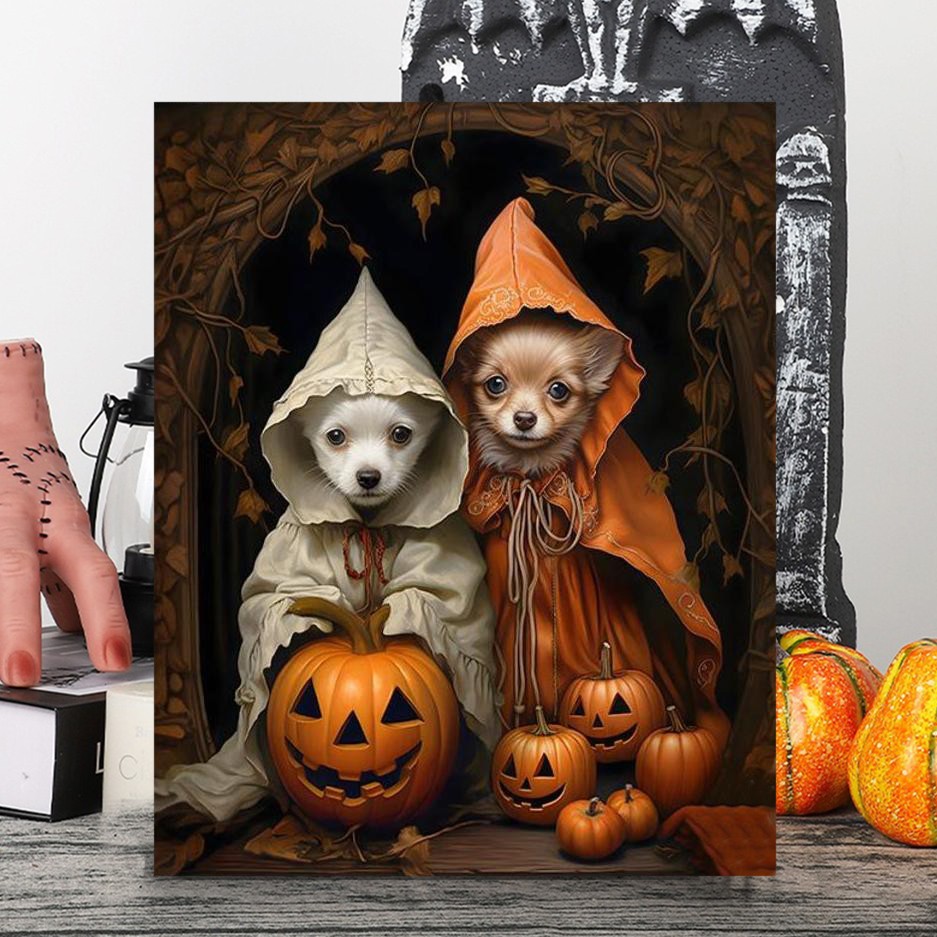 Personalized Halloween Pet Portrait Frame Custom Halloween Poster Funny Wall Art for Pet Lovers Memorial Gifts