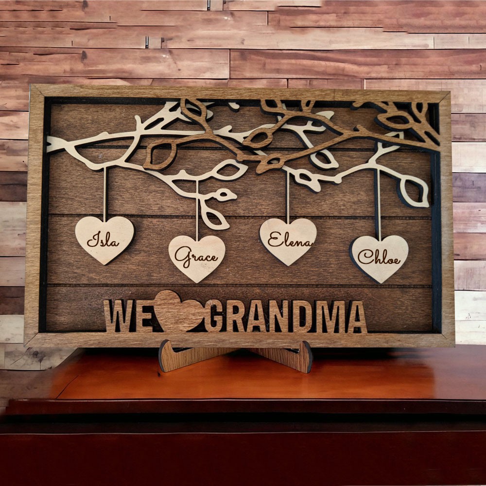 Personalized Family Tree Wood Sign with Engraved Names Gifts for Mom Grandma Christmas Gift Ideas