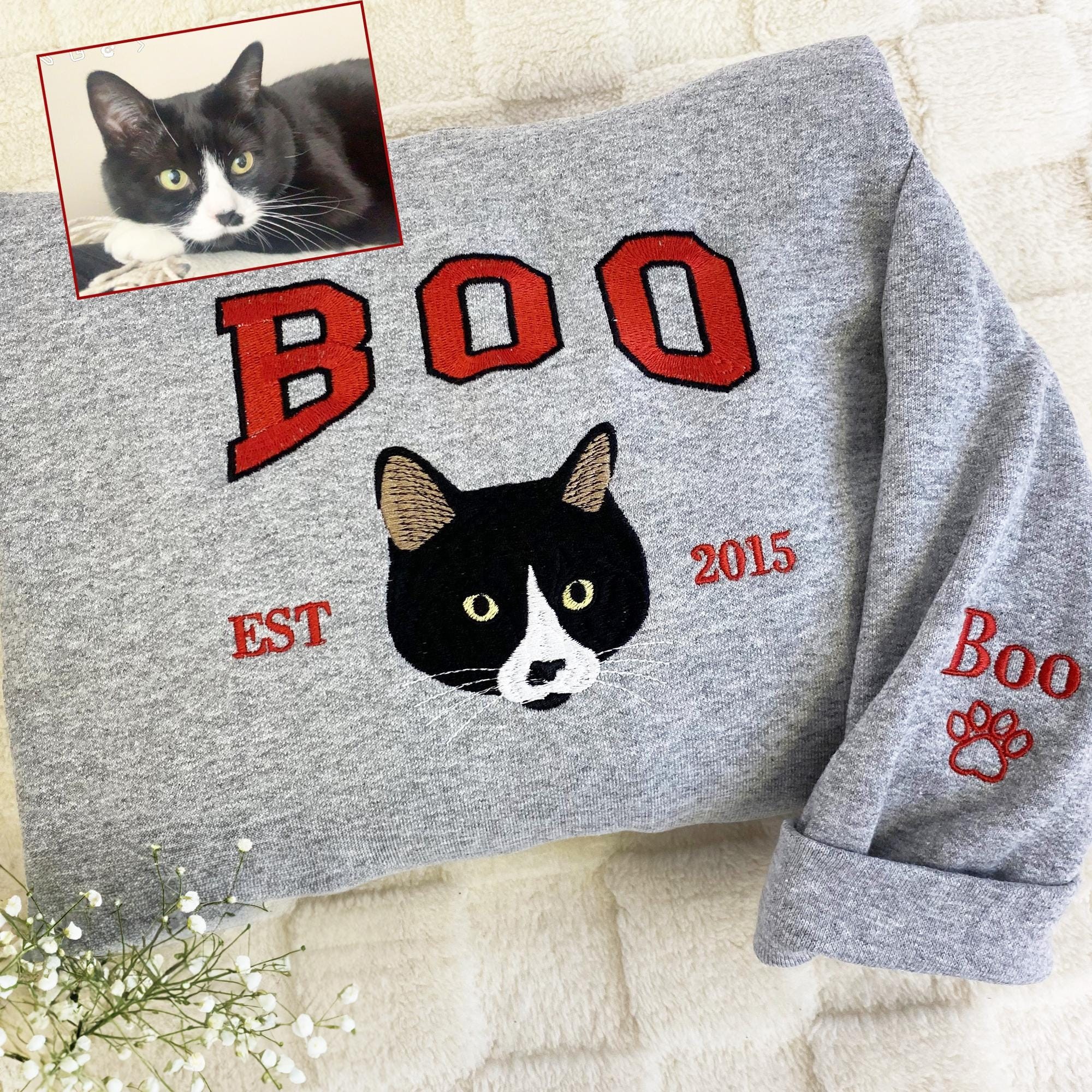 Personalized Embroidered Pet Sweatshirt Hoodie with Photo and Name Gift for Pet Lovers