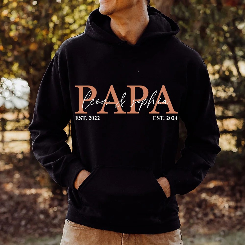 Custom Papa Embroidered Sweatshirt Hoodie T-shirt With Date Meaningful Family Gift For Dad Father's Day Gifts