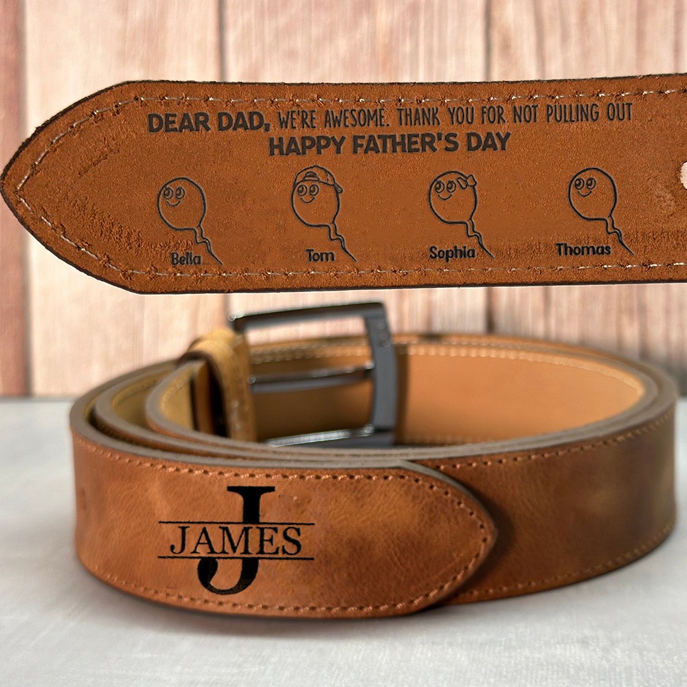 Personalized Dad Engraved Leather Belt For Father's Day Gift New Dad Gift