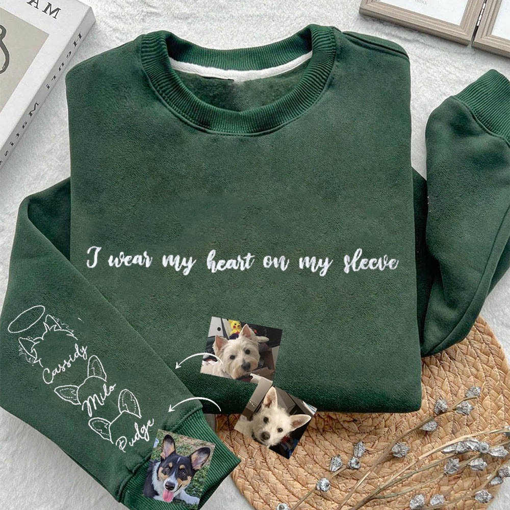 Personalized Wear My Heart on My Sleeve Embroidered Pet Ears Sweatshirt Hoodie Meaningful Gifts for Pet Lover