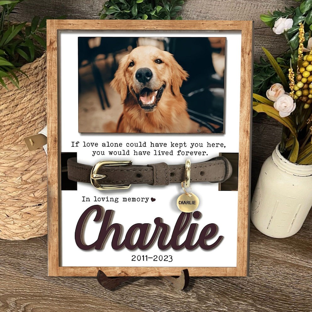 Personalized Dog Memorial Frame with Photo Pet Collar Holder Wooden Sign Keepsake Gift for Pet Lover