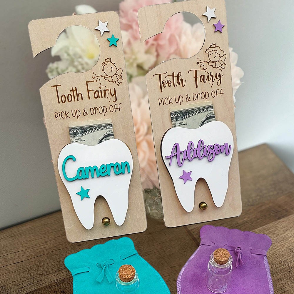 Personalized Tooth Fairy Door Hanger with Pouch Keepsake Gift for Kids Baby Shower Gift