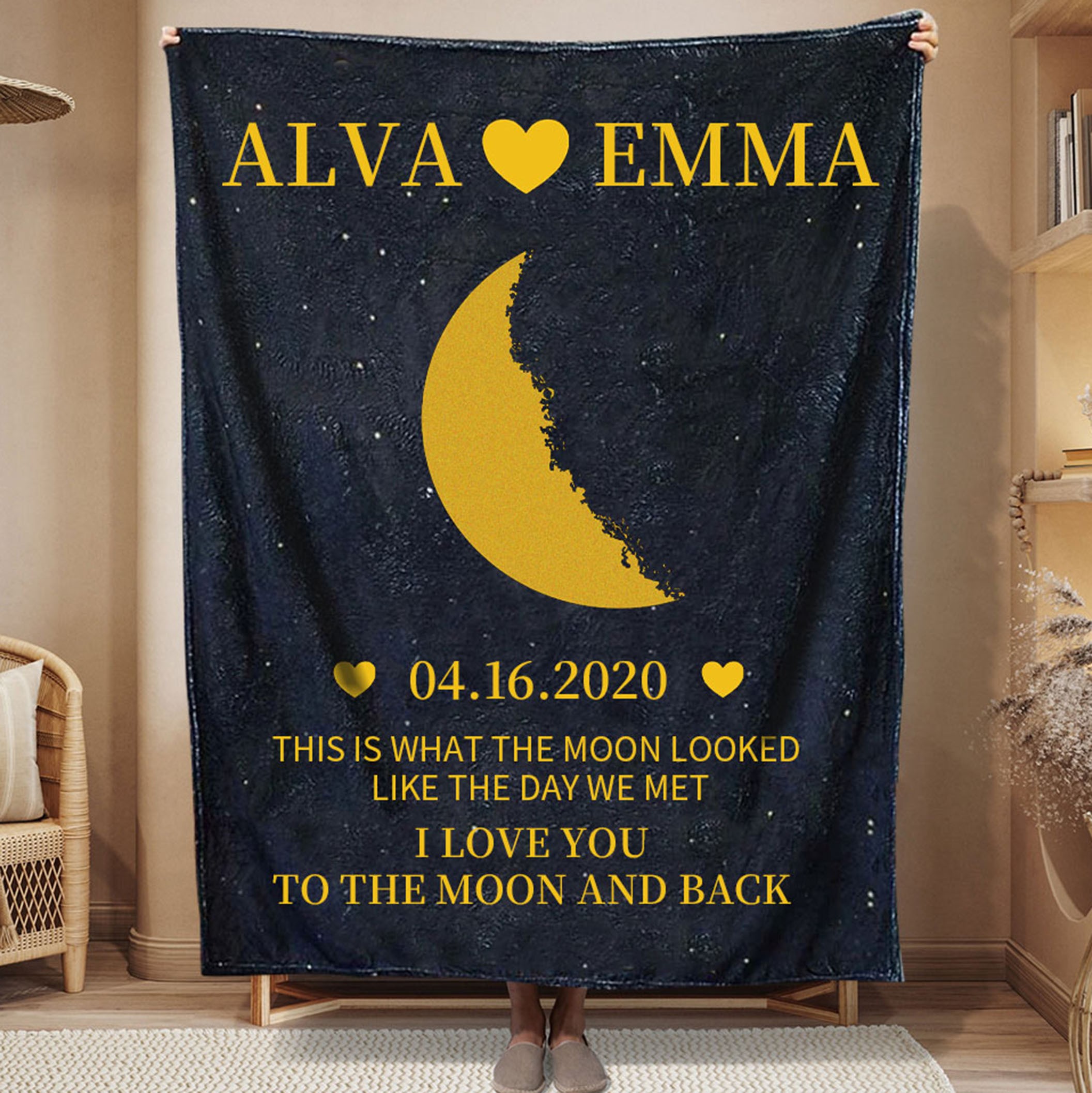 Custom Couple Moon Phase Blanket With Date Unique Love Gift For Her Anniversary Gift For Couple