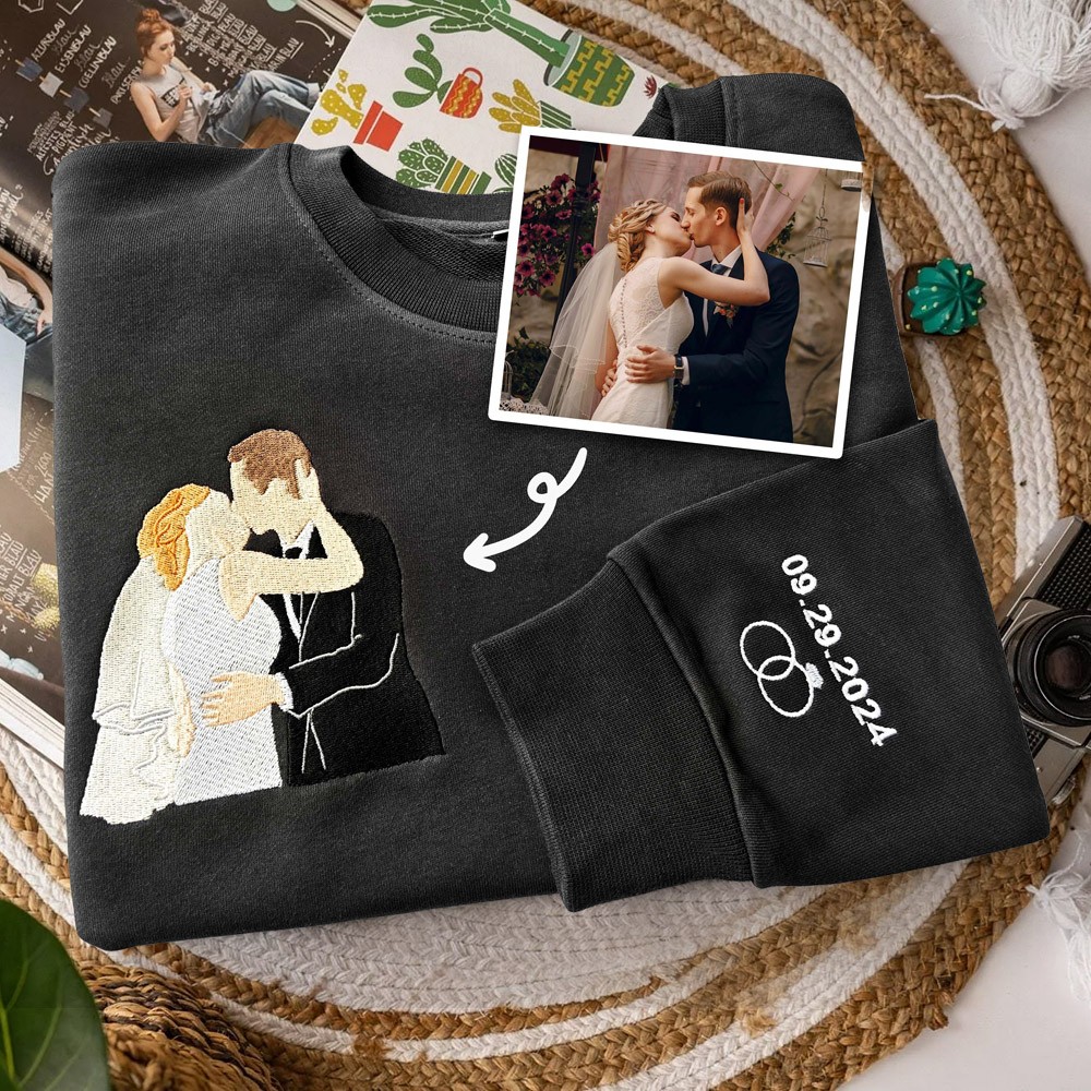 Personalized Photo Embroidered Couple Sweatshirt Hoodie Anniversary Gift Ideas Love Gifts