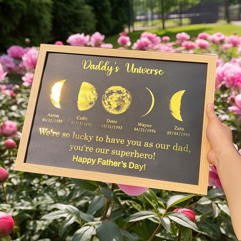 Personalized Daddy's Universe Moon Phase Wooden Frame Family Keepsake Gifts Father's Day Gift Ideas