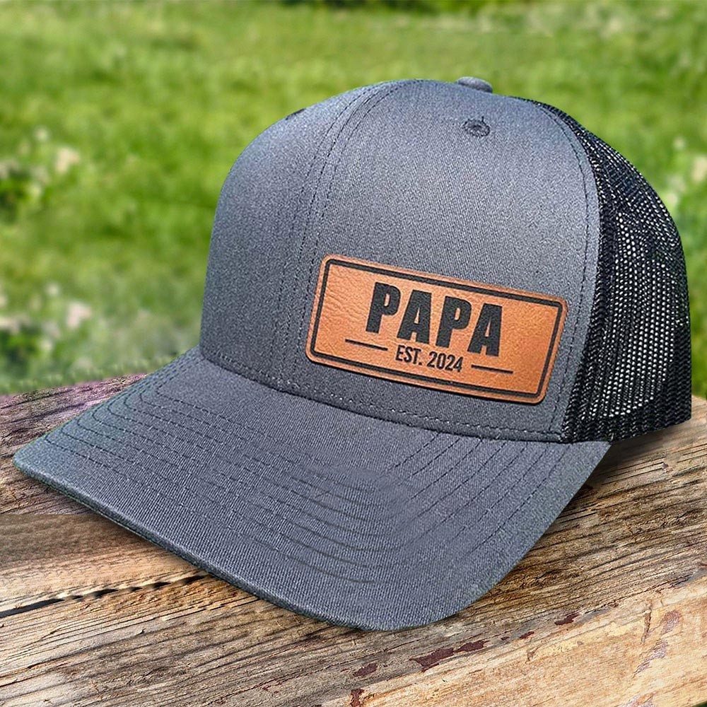 Personalized Papa Snapback Cap Real Leather Patch Hat for Papa New Dad Gift Ideas