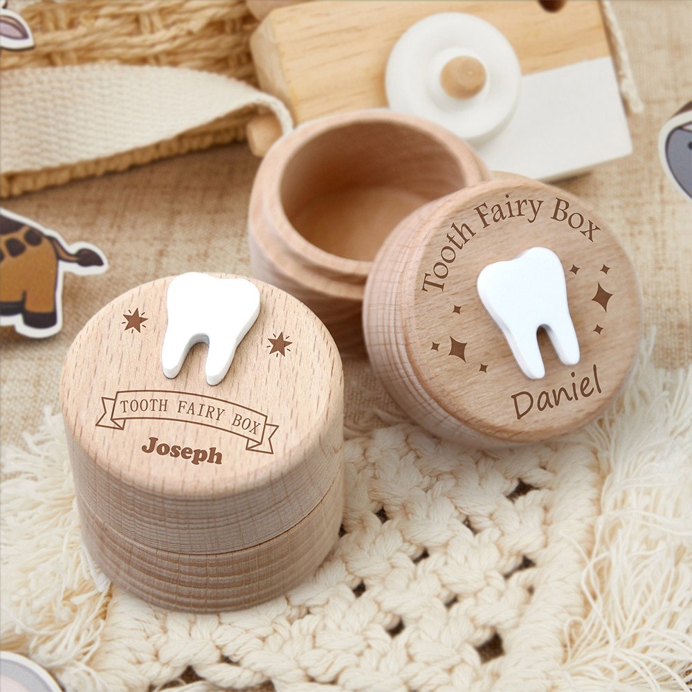 Personalized Engraved Wooden Baby Tooth Fairy Keepsake Box First Birthday Gift for Kids Baby Shower Gifts