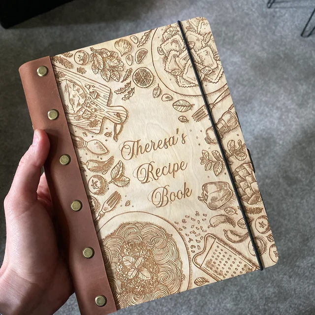 Personalized Family Wooden Recipe Book Blank Binder Gift Ideas for Mom Grandma Unique Christmas Gift