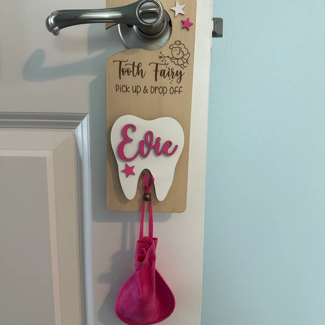 Personalized Tooth Fairy Door Hanger with Pouch Keepsake Gift for Kids Baby Shower Gift