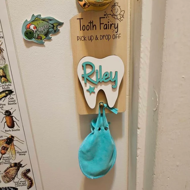 Personalized Tooth Fairy Door Hanger with Pouch Keepsake Gift for Kids Baby Shower Gift