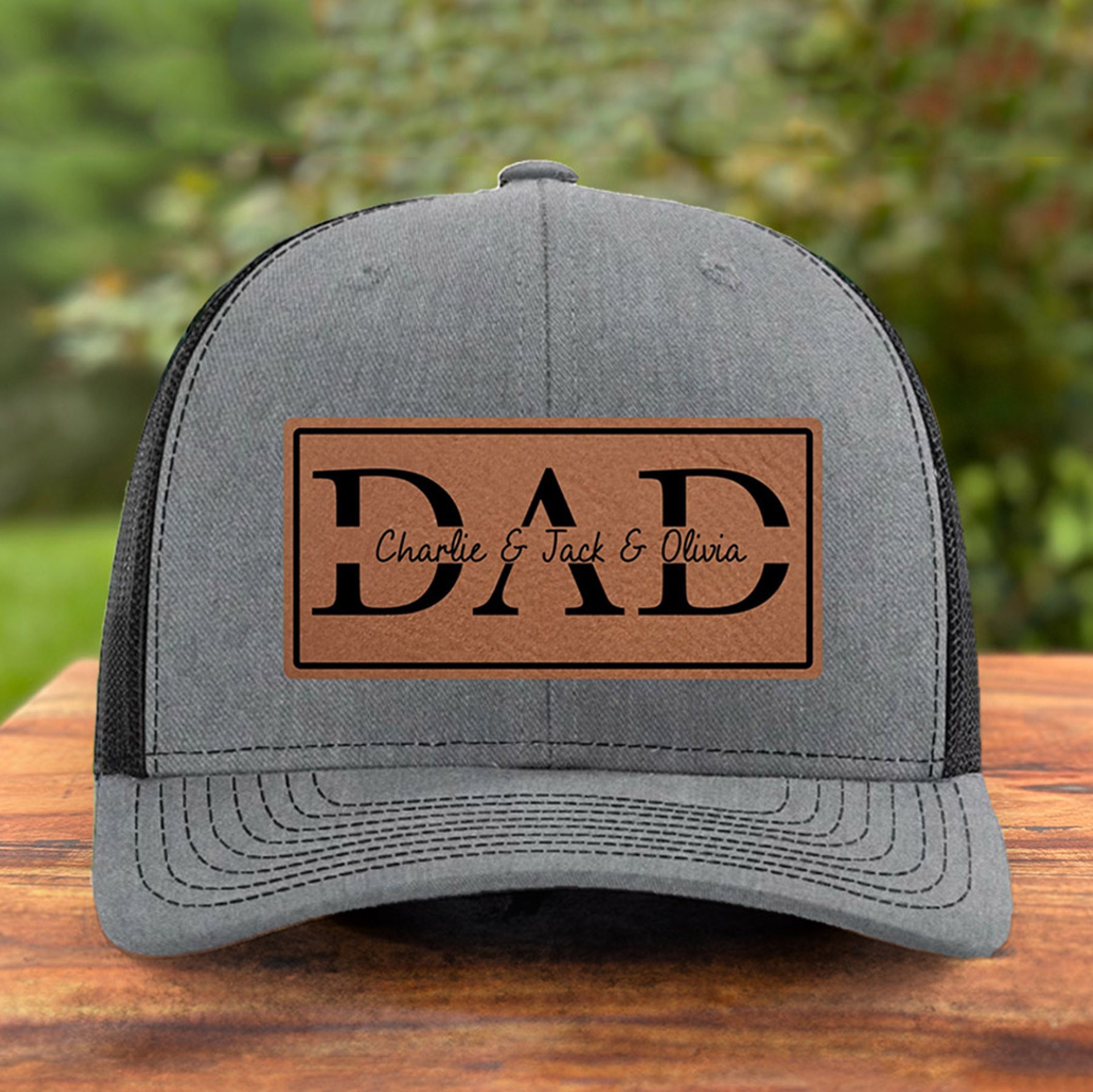 Personalized Dad Real Leather Patch Hat With Kids Names Unique Keepsake Gift for Dad