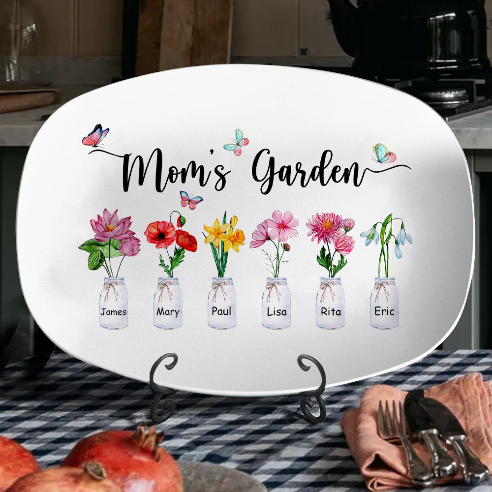 Personalized Mom's Garden Platter With Birth Flowers Keepsake Gifts for Mom Gramdma Mother's Day Gift