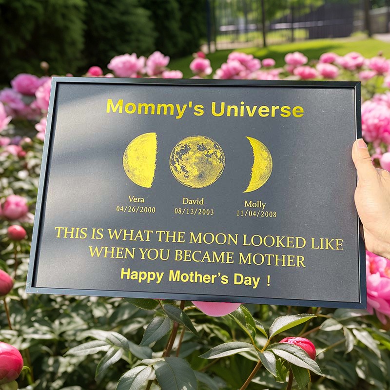 Custom Mommy's Universe Moon Phase Print Frame With Kids Names Unique Mother's Day Gifts