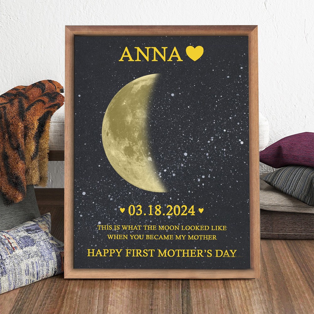 Custom Mom Moon Phase Wood Photo Frame Sign With Date First Mother's Day Gift Ideas