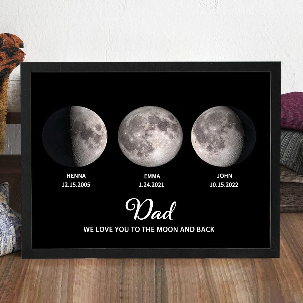 Custom Dad Moon Phase Print Frame Wooden Sign Keepsake Gifts Father's Day Gift Ideas