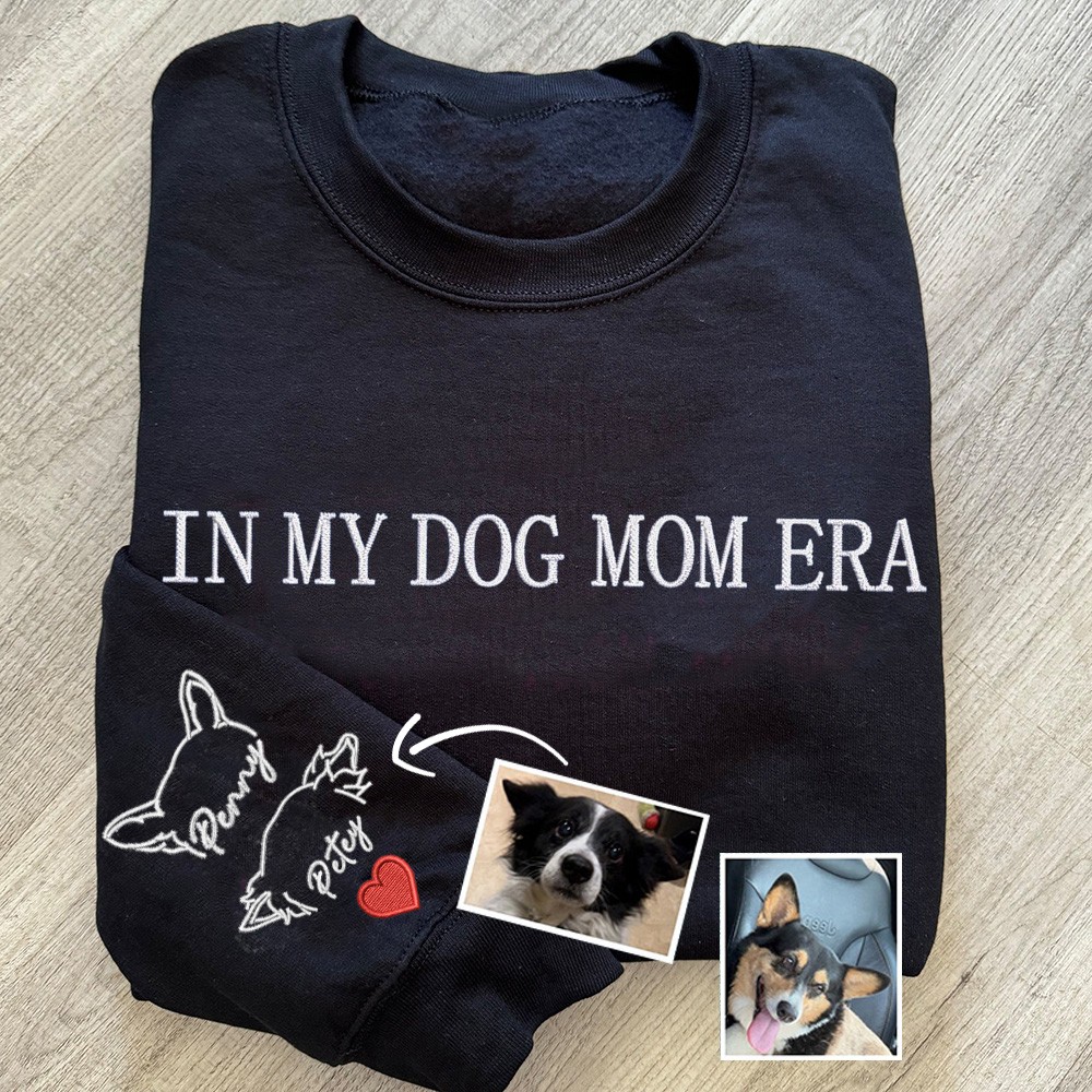 Personalized In My Dog Mom Era Dog Ears Outline Embroidered Sweatshirt Hoodie Unique Gifts for Pet Lover