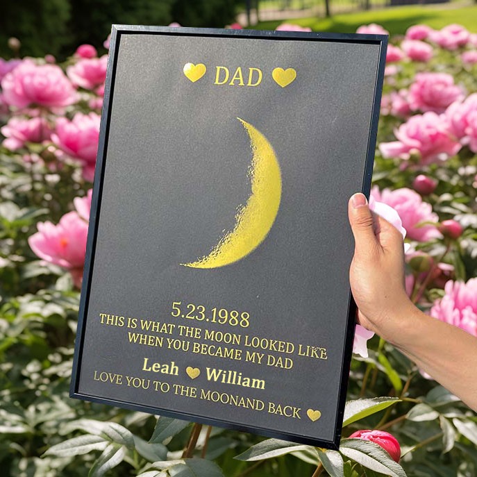 Personalized Moon Phase Wood Frame Sign For Dad Father's Day Gift Ideas