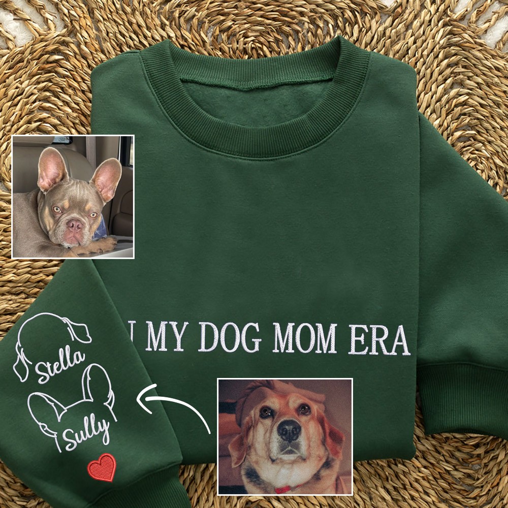 Custom Pet Ears Outline Embroidered In My Dog Mom Era Sweatshirt Hoodie Perfect Gifts for Pet Lover