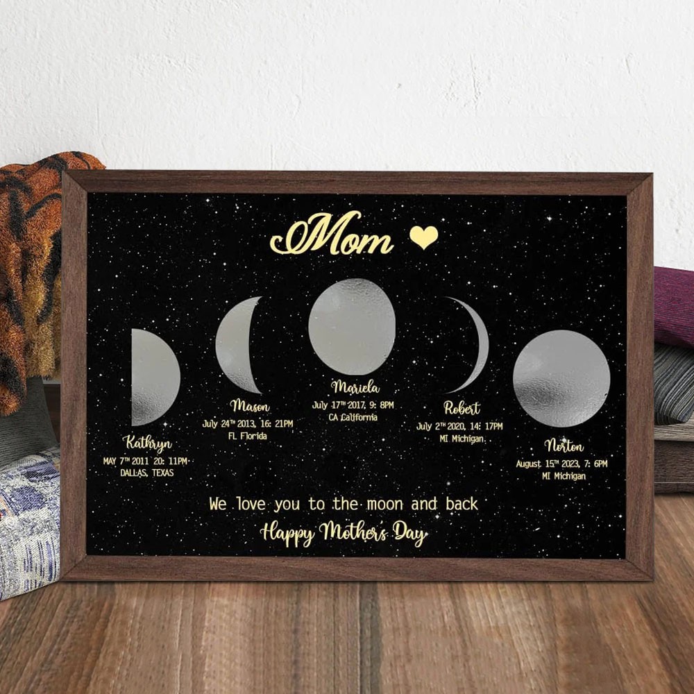 Personalized Mom Moon Phase Print Wood Frame Family Gift For Mom Mother's Day Gift Ideas