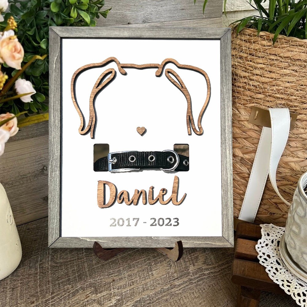 Custom Dog Ear Outline Memorial Collar Frame Personalized Loss of Pet Gift