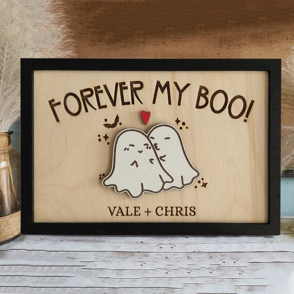 Personalized Forever My Boo Wood Sign with Engraved Names Sweet Funny Halloween Decor for Couples