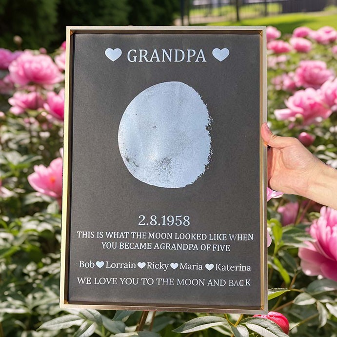 Custom Grandpa Moon Phase Wooden Frame Sign With Grandkids Names Unique Father's Day Gift Ideas