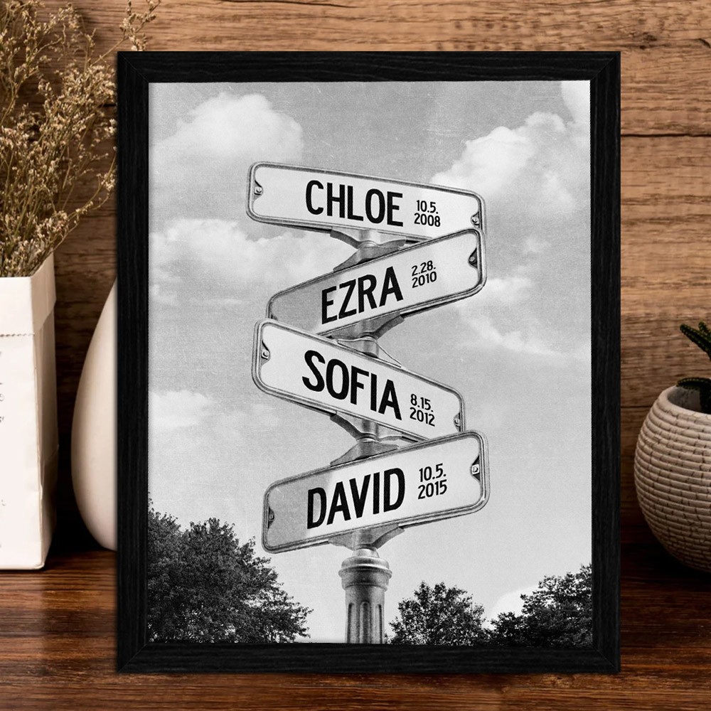 Custom Date of Birth Vintage Street Sign with Names Family Keepsake Gifts Unique Gift for Mom Dad