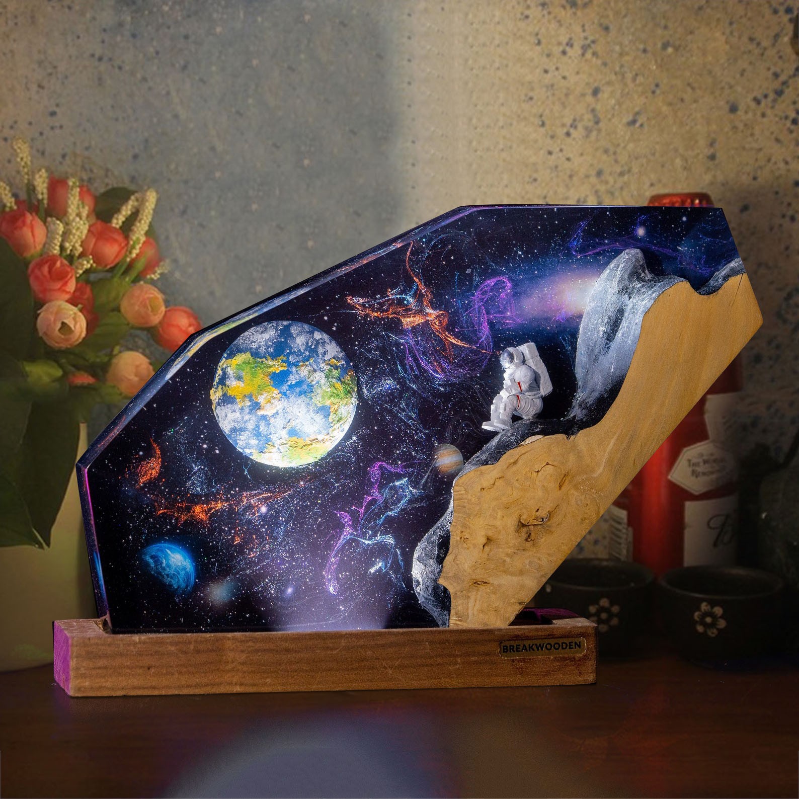 Space Galaxy Resin and Wood Night Light Interstellar Epoxy Lamp Unique Home Decoration Christmas Gift