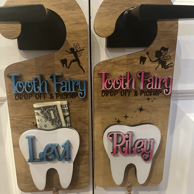 Personalized Tooth Fairy Door Hanger Money Holder Keepsake Gift for Kids