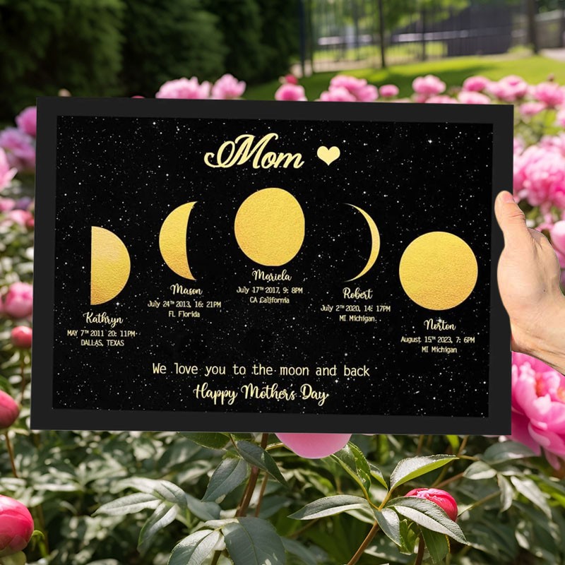 Custom Mom Moon Phase Print Family Wood Frame With Date Birthday Gifts Mother's Day Gift Ideas