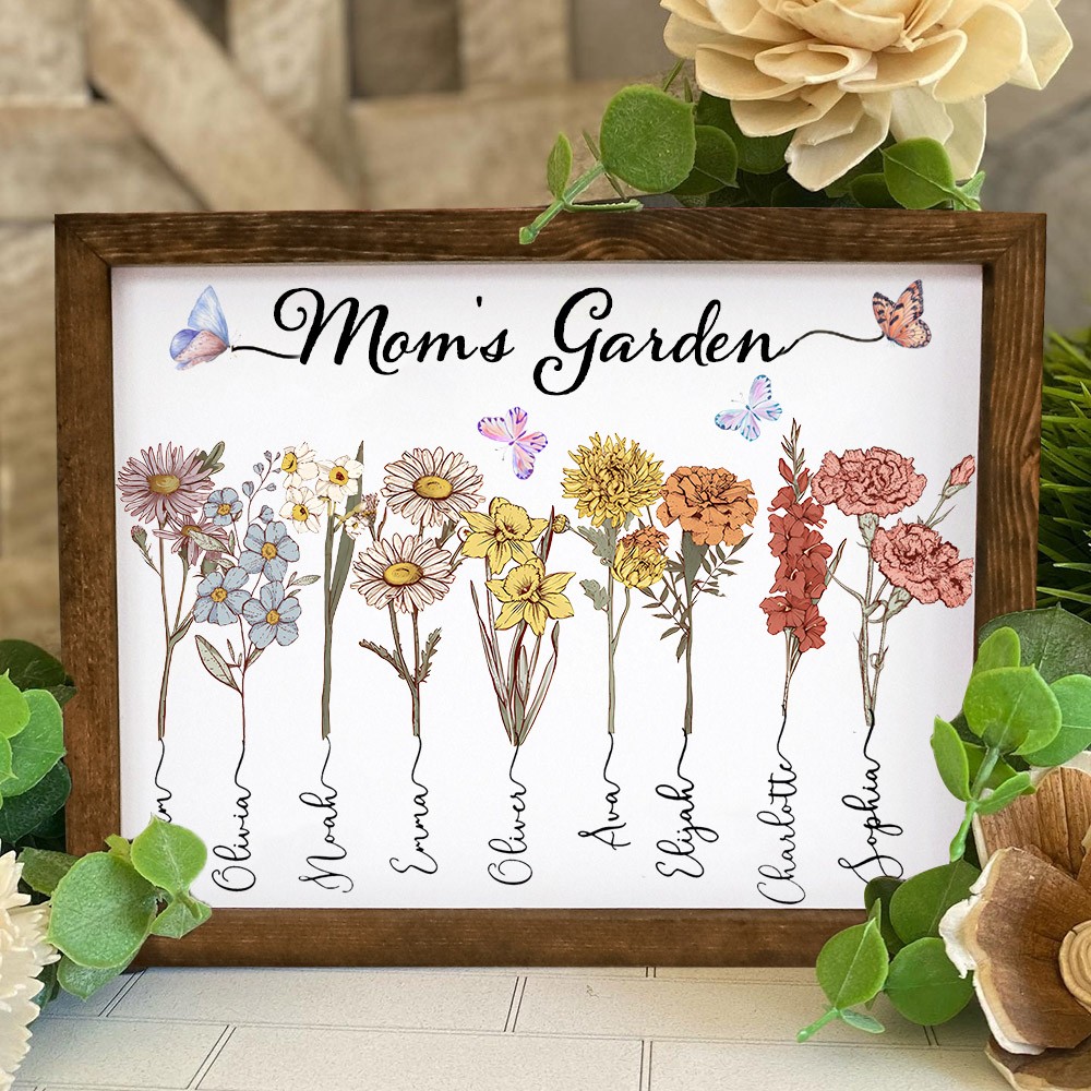 Personalized Mom's Garden Birth Flower Frame Name Sign Mother's Day Gift Ideas For Grandma Mom