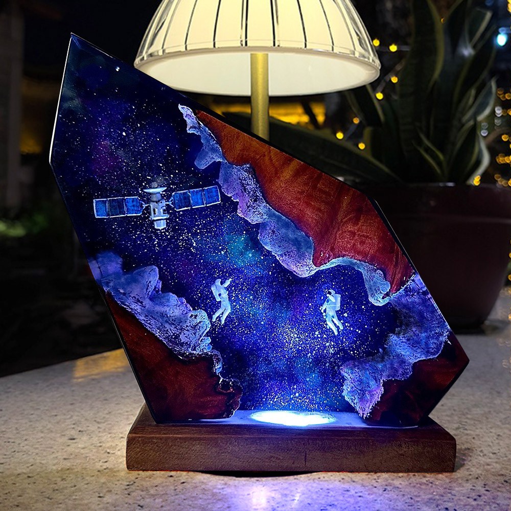 Space Galaxy Astronaut Resin and Wood Lamp Handmade Night Light Unique Christmas Gifts