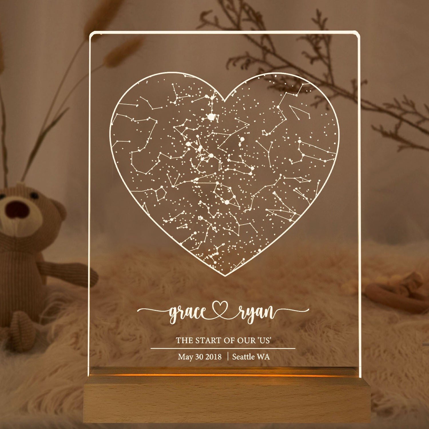 Custom Constellation Star Map Night Light By Date for Couple Anniversary Gifts for Wife Husband Christmas Gift