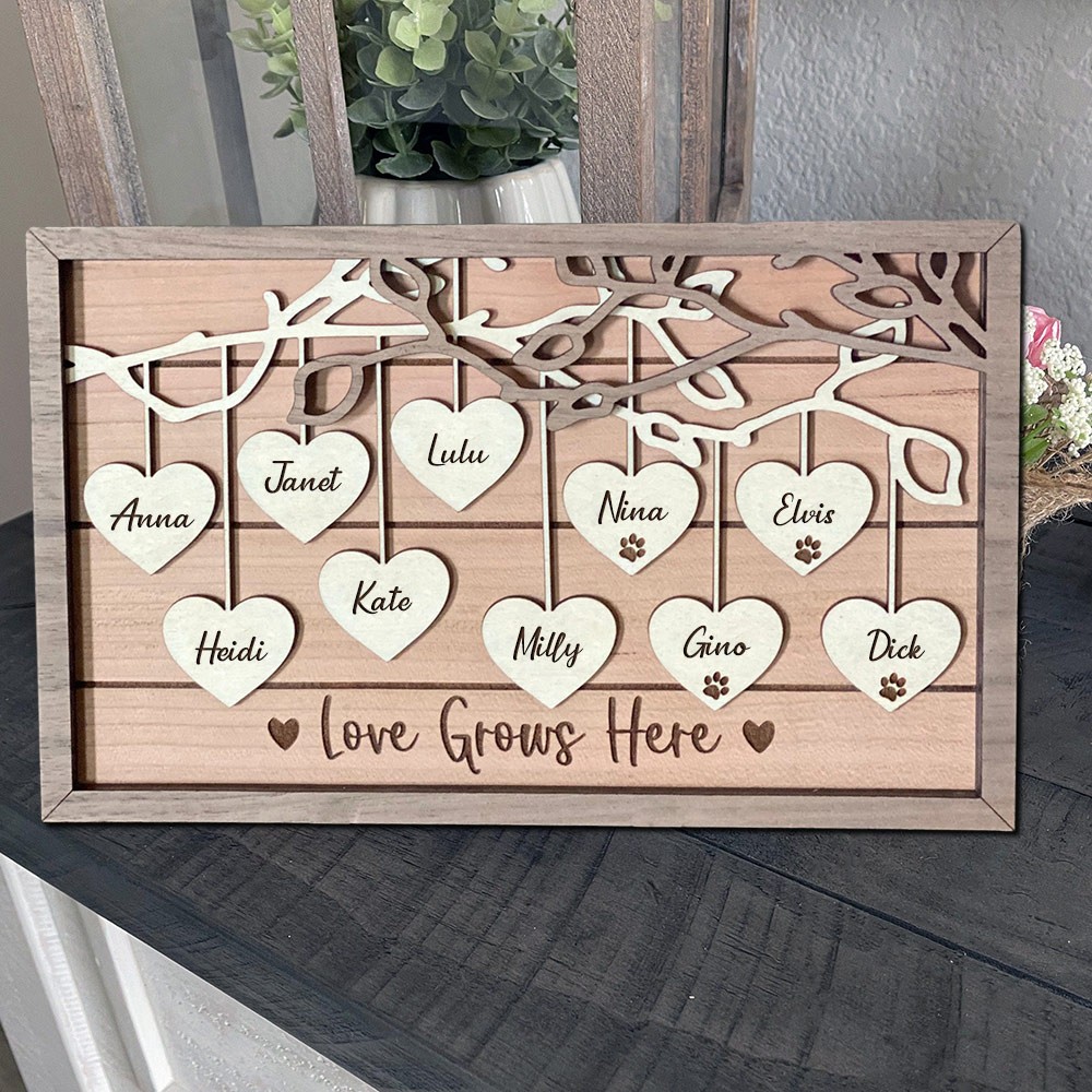 Personalized Love Grows Here Wooden Family Tree Sign Unique Mother's Day Gift Ideas