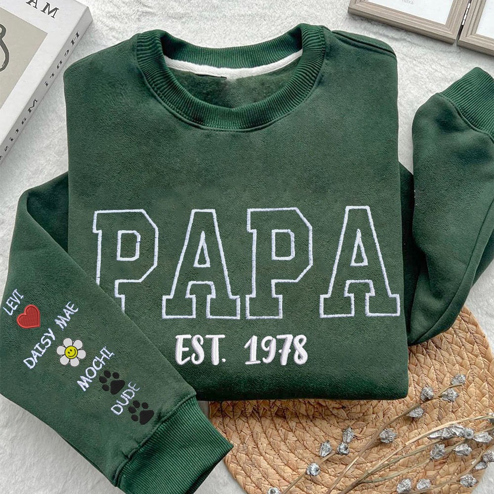 Personalized Papa Embroidered Sweatshirt Hoodie With Special Icon Unique Father's Day Gift Ideas