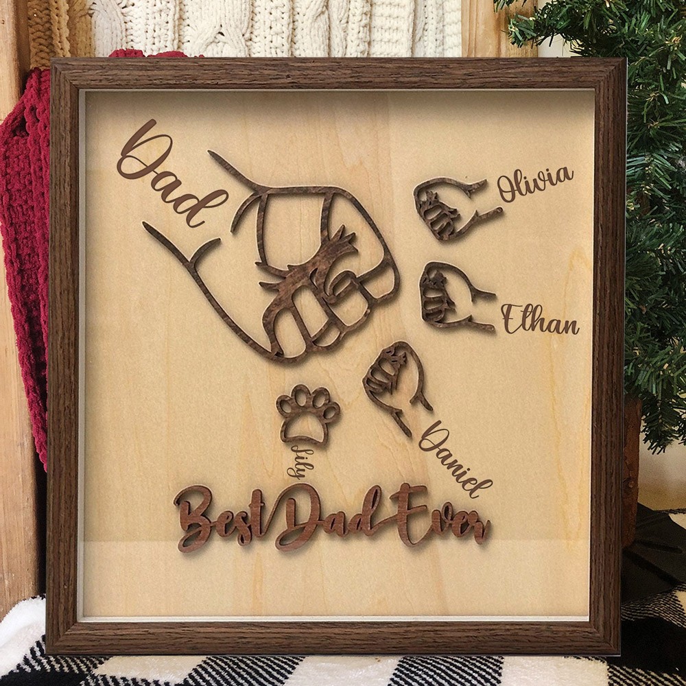 Custom Best Dad Ever Fist Bump Wooden Frame Sign Perfect Father's Day Gift Ideas