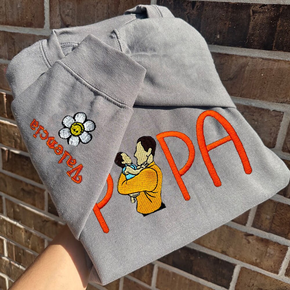 Custom Papa Photo Embroidered Sweatshirt Hoodie Unique Father's Day Gift Ideas