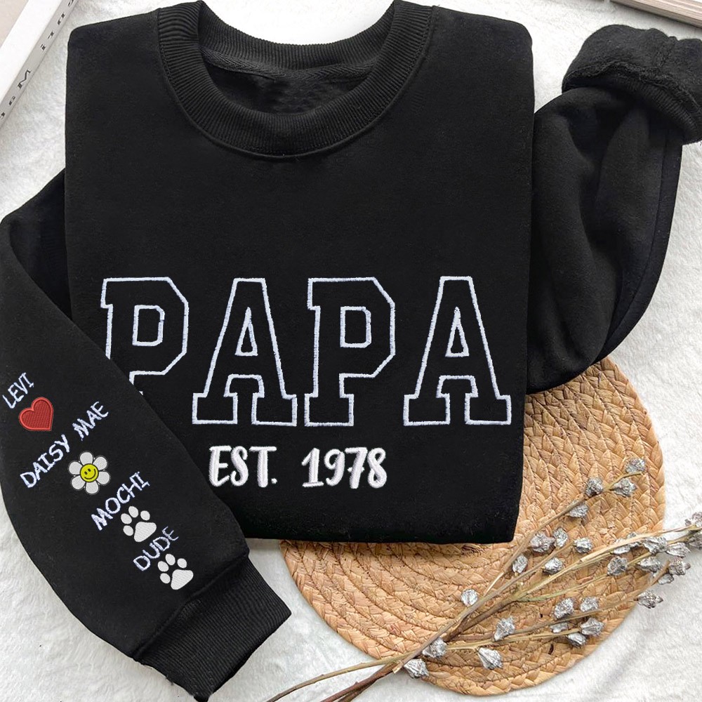 Custom Papa Embroidered Sweatshirt Hoodie With Kids Names And Special Icon Father's Day Gift Ideas